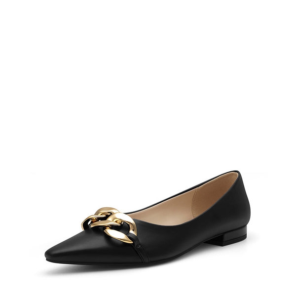 Chain Pointed Toe Ballet Flats - BLACK PU -  0